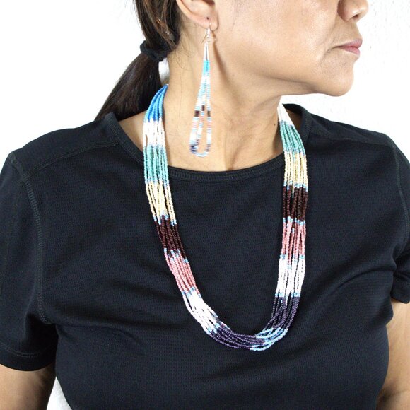 Authentic Native American Multicolor Glass Beads Necklace & Earrings Set Jewelry - Picture 6 of 10